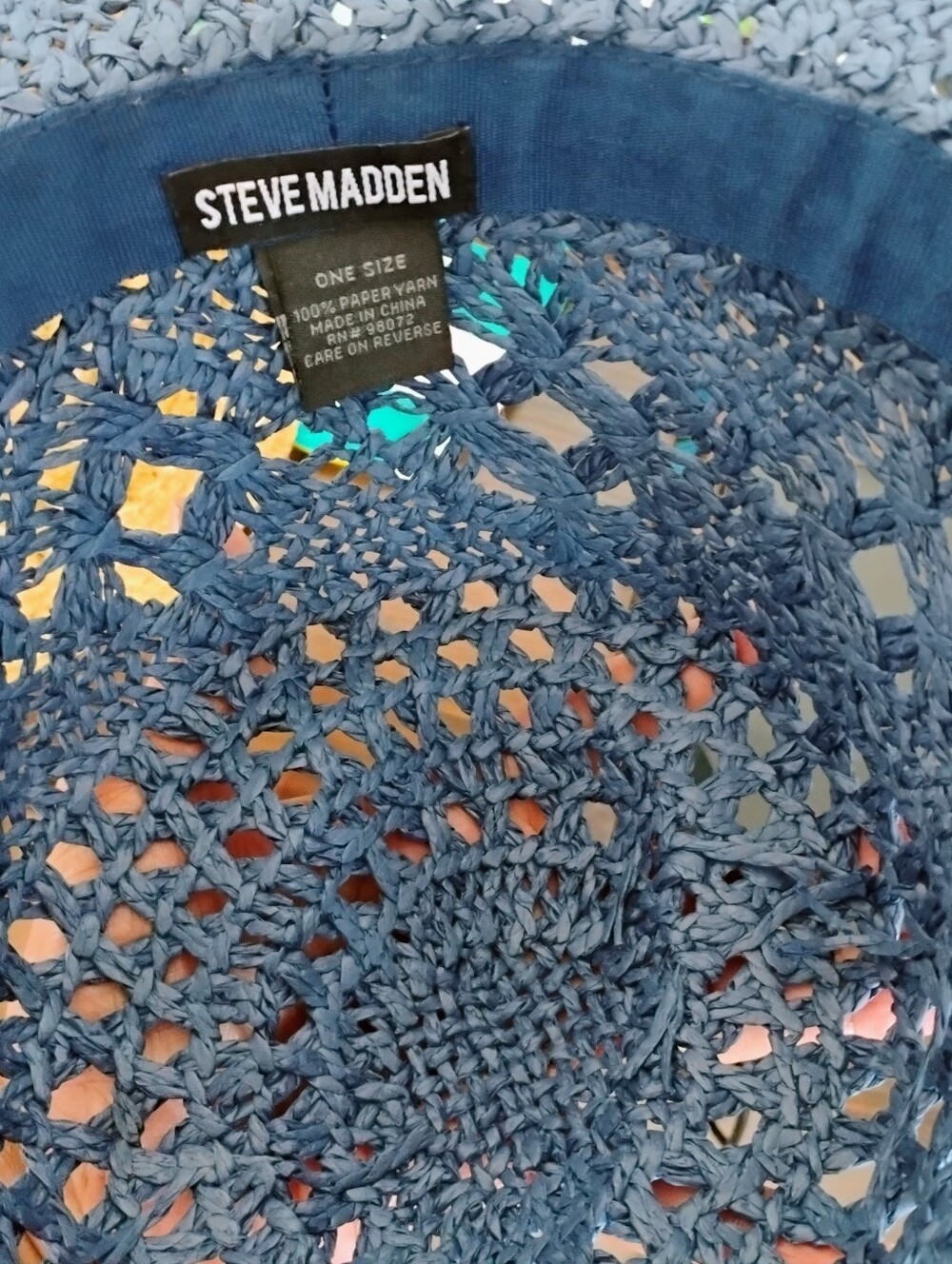 The Steve madden Denim Raffia Straw Hat - Blue Crochet Sun Hat - Picture 7 of 7